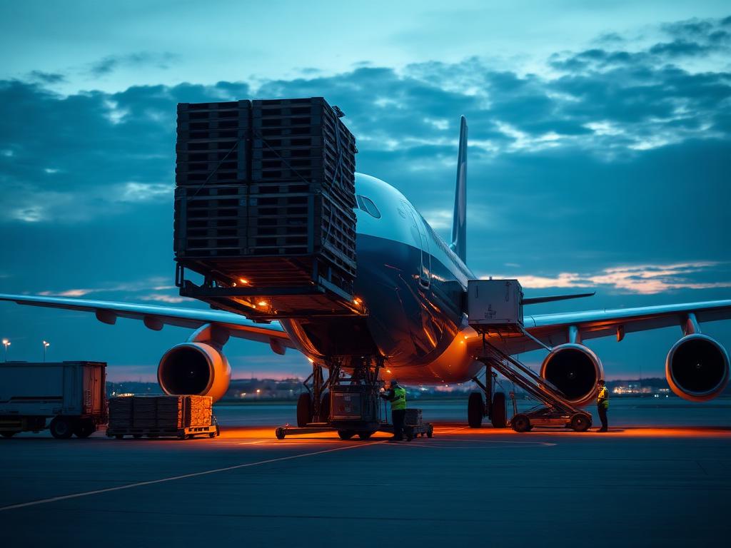 Air cargo freighter being loaded with pallets